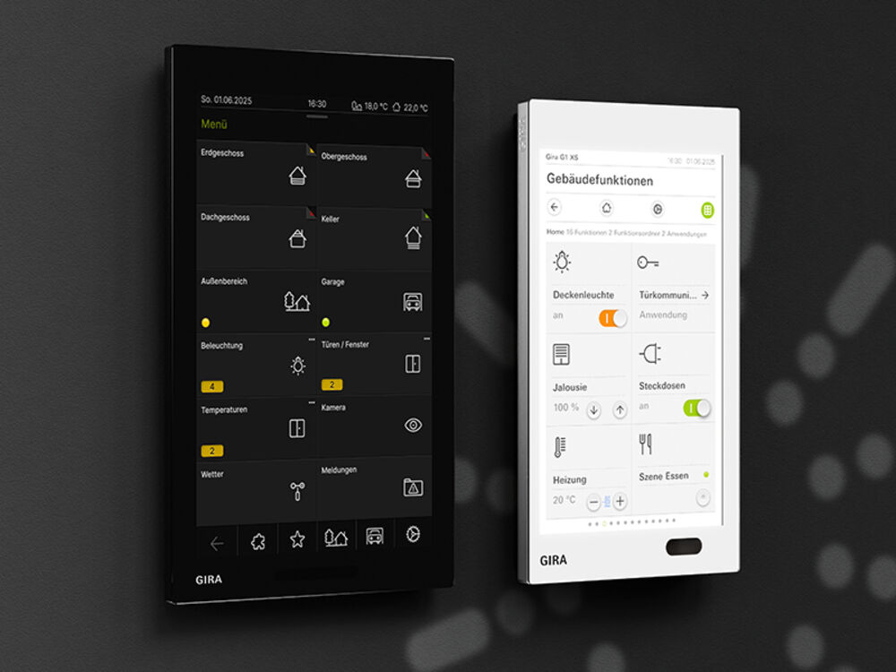 Mit dem Gira G1 und dem Gira G1 XS bietet Gira zwei leistungsstarke Lösungen für die zentrale Gebäudesteuerung, massgeschneidert für unterschiedliche Projektanforderungen.